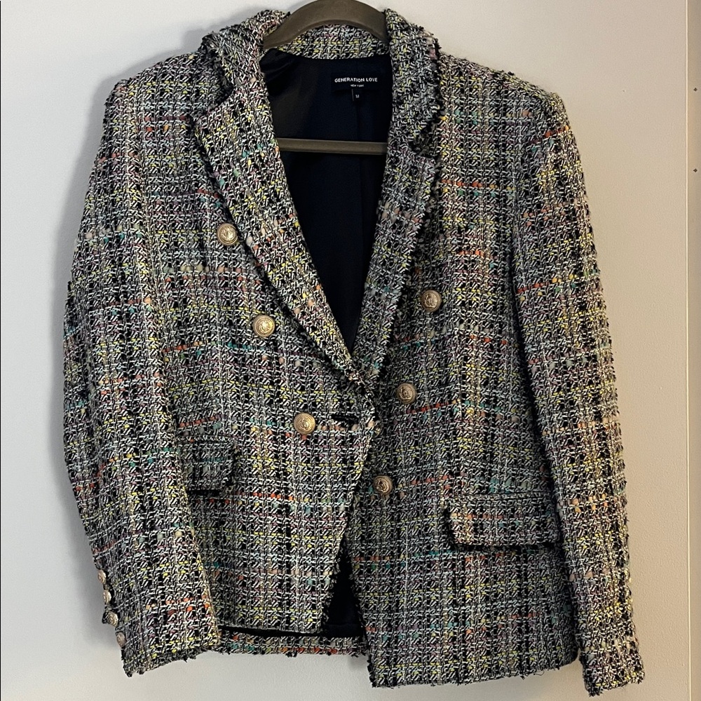 Generation Love Eliza Tweed Blazer gold buttons